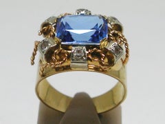 4.30 Carat Antique Yellow Pink Gold Diamond Topaz Ring