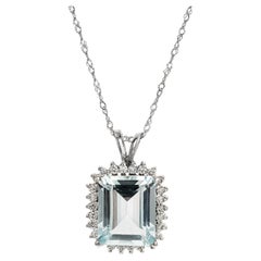 4.30 Carat Aqua Diamond Halo White Gold Pendant Necklace