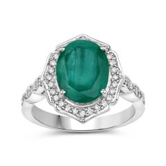 4.30 Carat Brazilian Emerald and Diamond 14 Karat White Gold Cocktail Ring