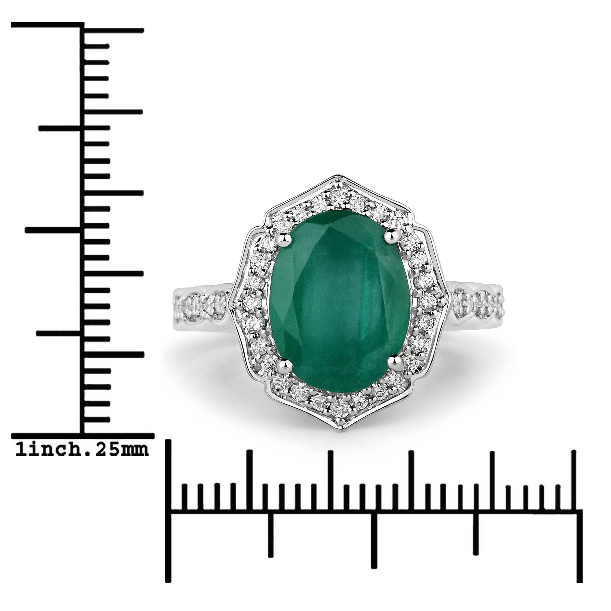 4.30 Carat Brazilian Emerald and Diamond 14 Karat White Gold Cocktail Ring In New Condition For Sale In Great Neck, NY