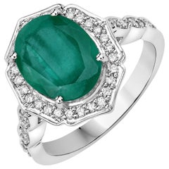 4.30 Carat Brazilian Emerald and Diamond 14 Karat White Gold Cocktail Ring