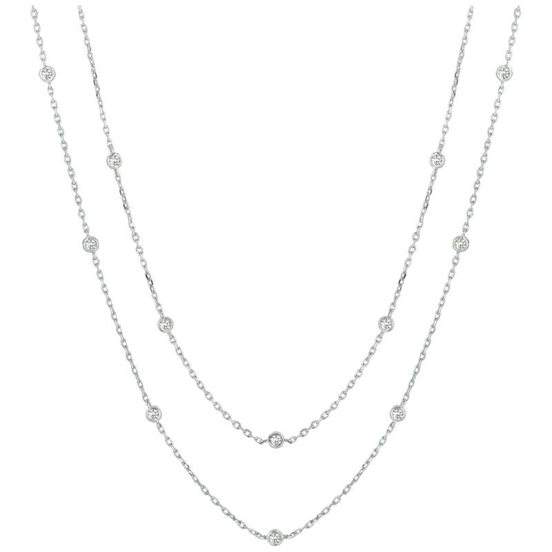 4.30 Carat Diamond by the Yard Necklace G SI 14 Karat White Gold 15 Pointers