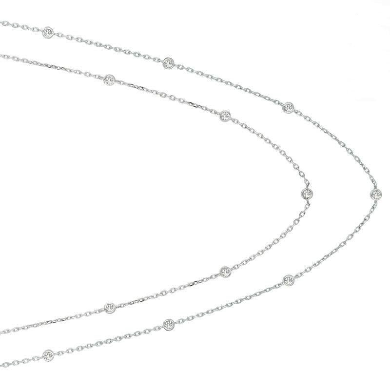 4.30 Carat Diamond by the Yard Necklace G SI 14K White Gold 15 pointers 60 inches 30 stations

100% Natural Diamonds, Not Enhanced in any way Round Cut Diamond by the Yard Necklace  
4.30CT
G-H 
SI  
14K White Gold, Bezel style,  11.2 gram
60 inches
