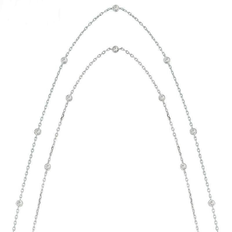 Contemporary 4.30 Carat Diamond by the Yard Necklace G SI 14 Karat White Gold 15 Pointers For Sale