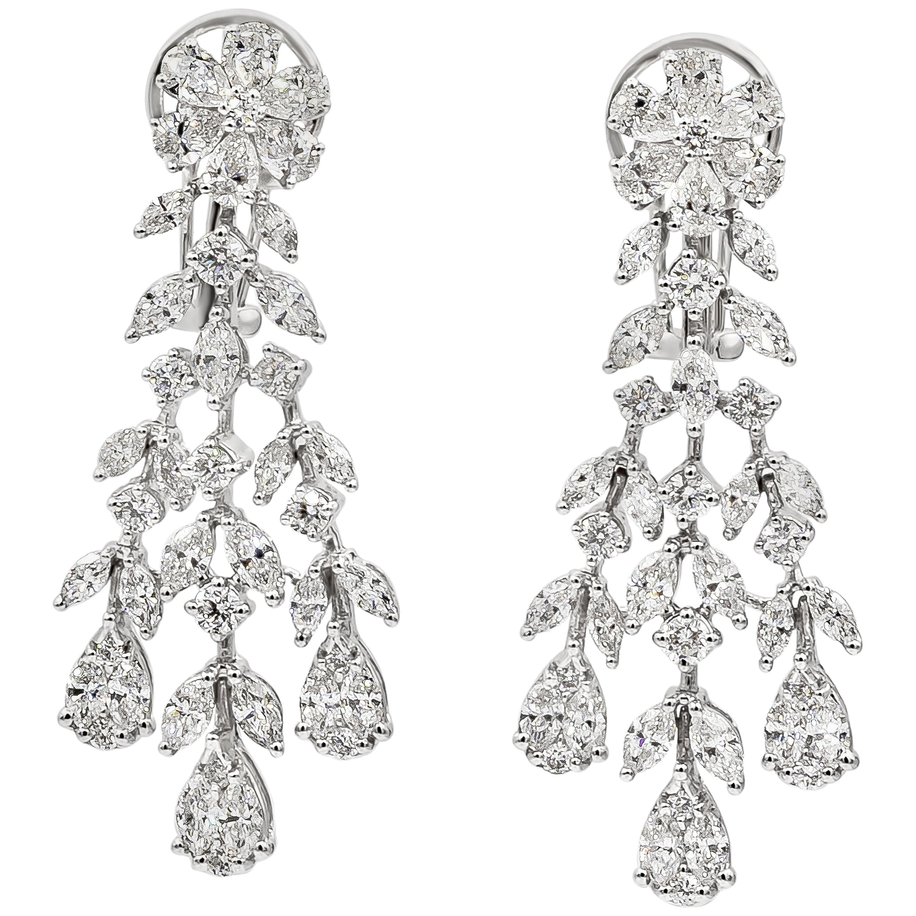 Roman Malakov 4.30 Carats Total Mixed Cut Diamond Fringe Dangle Drop Earrings For Sale