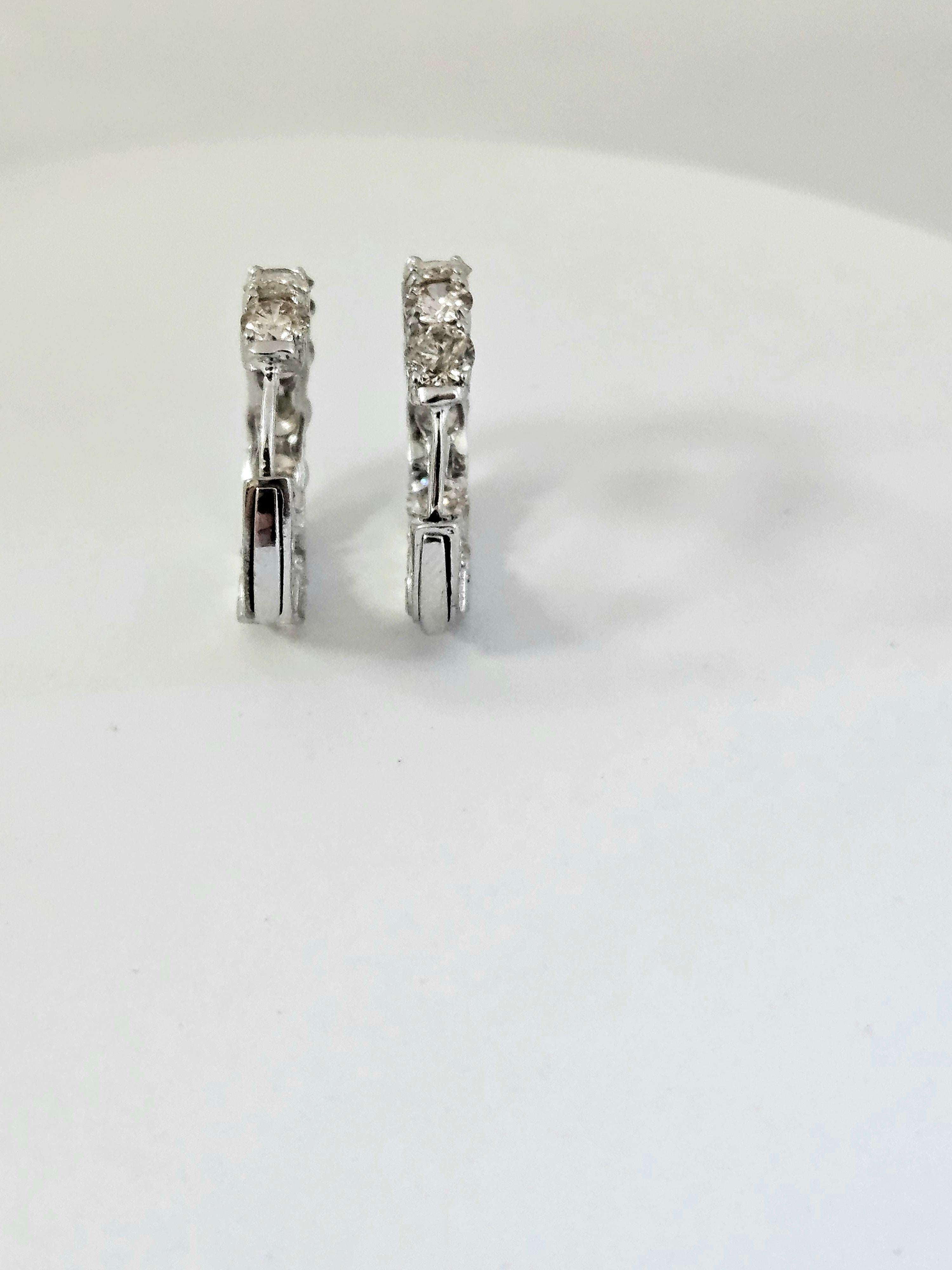 4.30 Carat Diamond Huggie Hoops Earrings 14 Karat White Gold In New Condition For Sale In Great Neck, NY