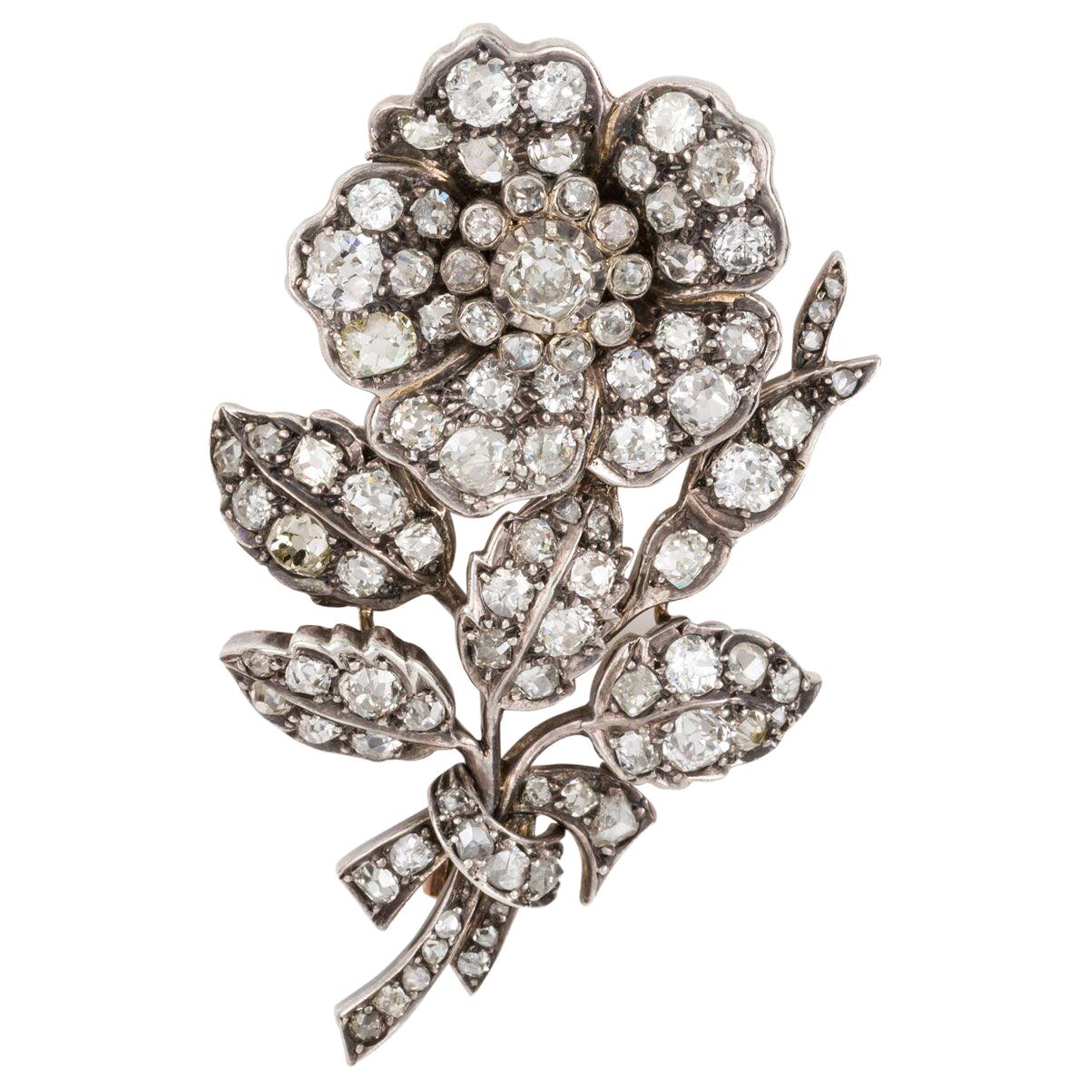 4.30 Carat Diamond Vintage Flower Brooch