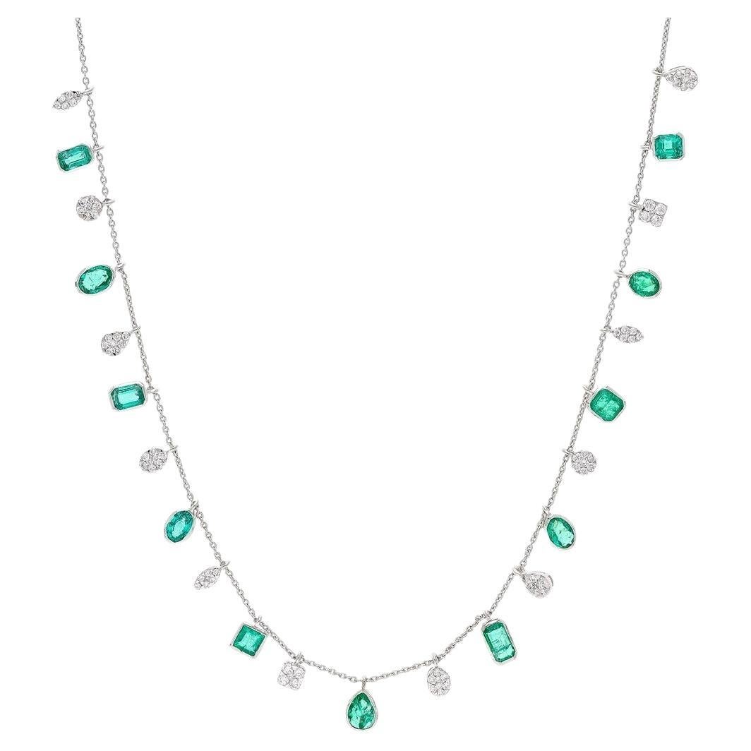 4.30 Carat Emerald 18 Karat Gold Tear Drop Diamond Shakers Chain Necklace