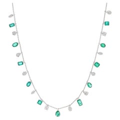 4.30 Carat Emerald 18 Karat Gold Tear Drop Diamond Shakers Chain Necklace