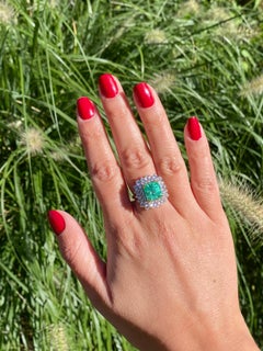 4.30 Carat Emerald-Cut Colombian Emerald Insignificant Oil GRS and Diamond Ring