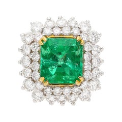 4.30 Carat Emerald-Cut Colombian Emerald Insignificant Oil GRS and Diamond Ring
