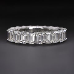 4.30 Carat Emerald Cut Diamond Wedding Band Eternity Ring Set in 14K White Gold