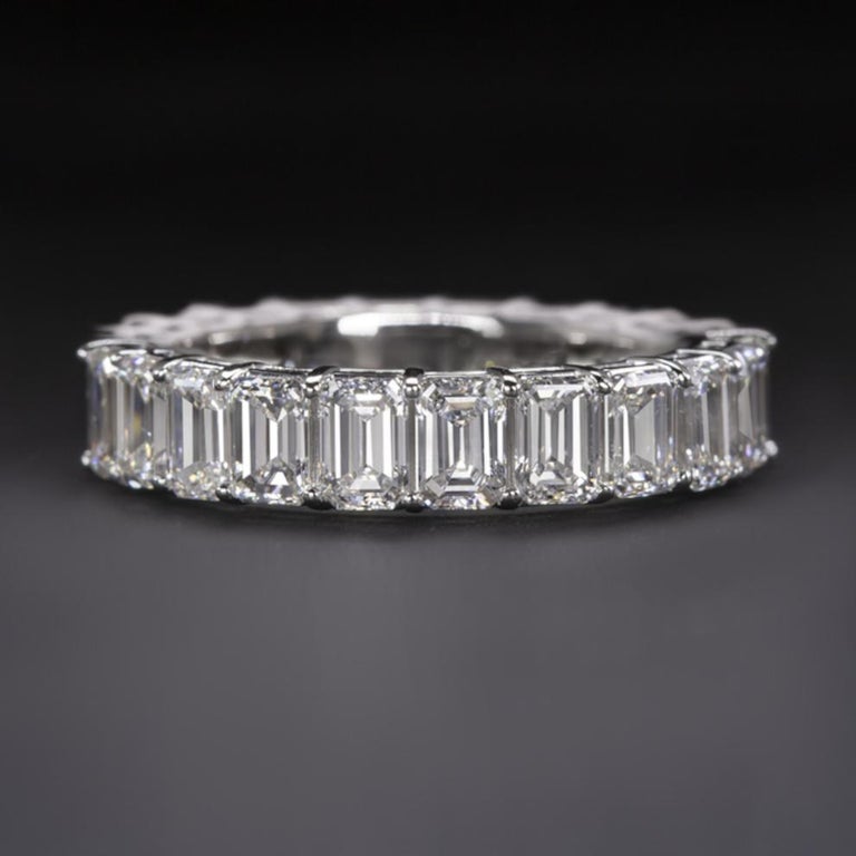 4.30 Carat Emerald Cut Diamond Wedding Band Eternity Ring Set in 14K ...