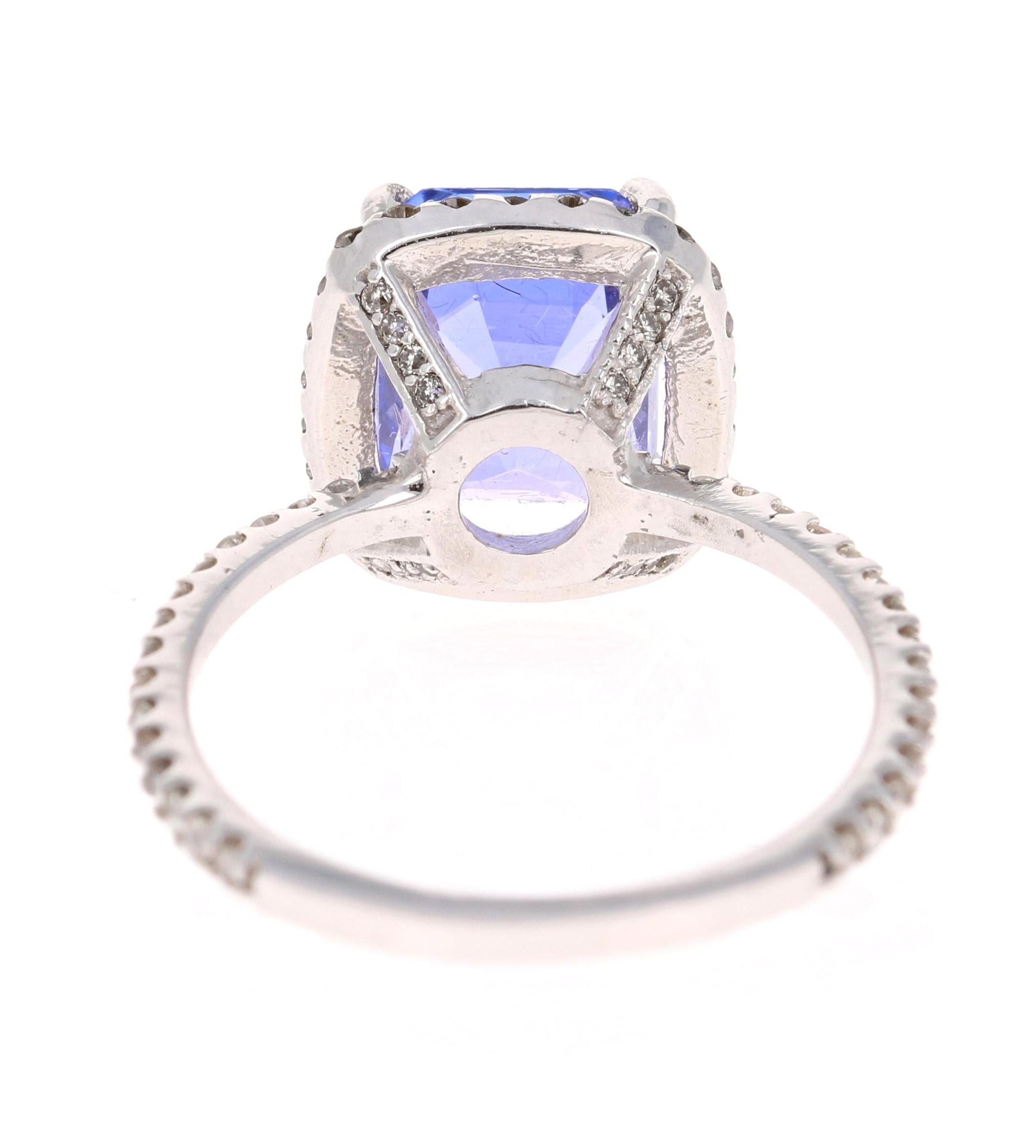 4.30 Carat Emerald Cut Tanzanite Diamond White Gold Engagement Ring In New Condition For Sale In Los Angeles, CA
