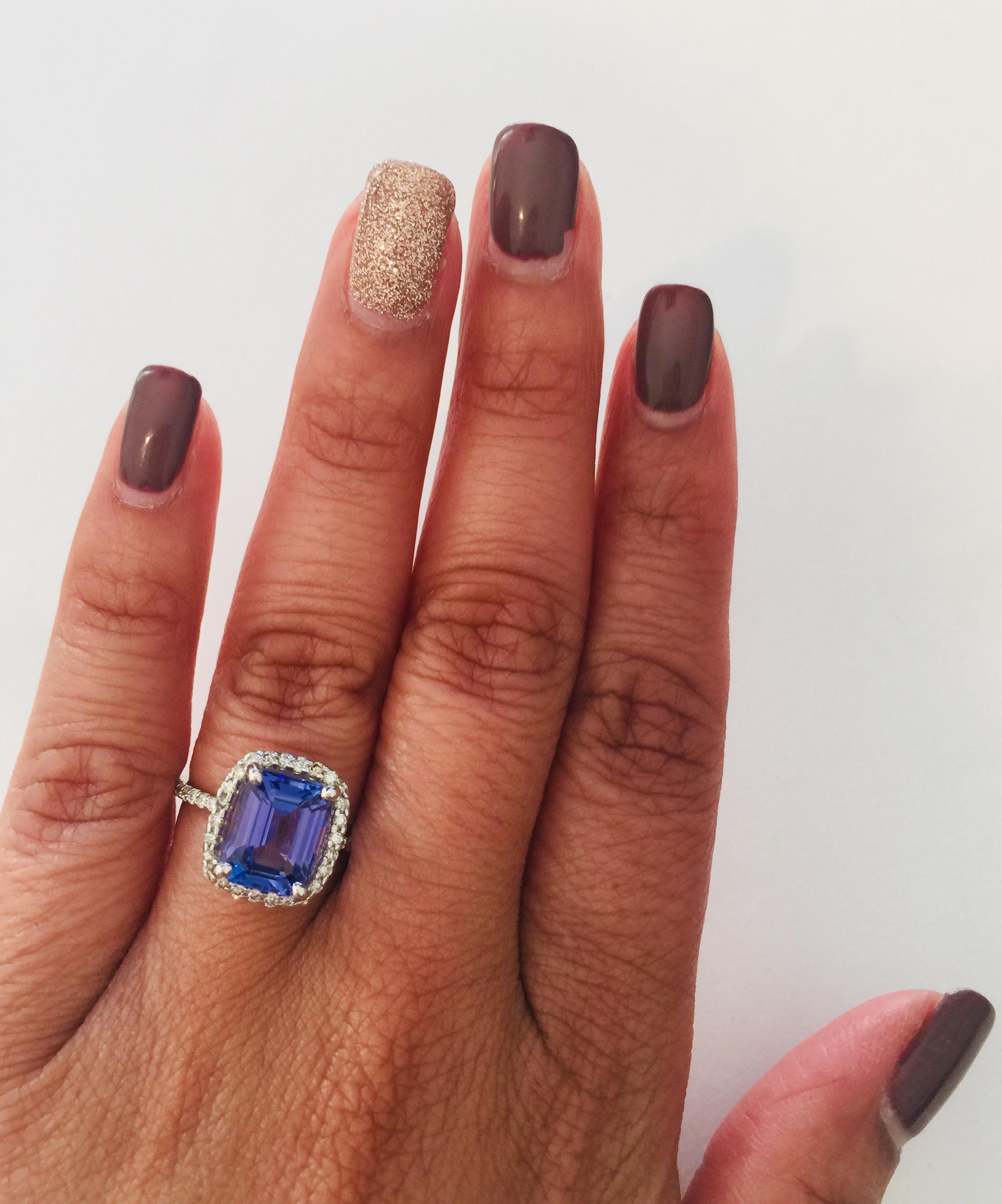 4.30 Carat Emerald Cut Tanzanite Diamond White Gold Engagement Ring For Sale 1