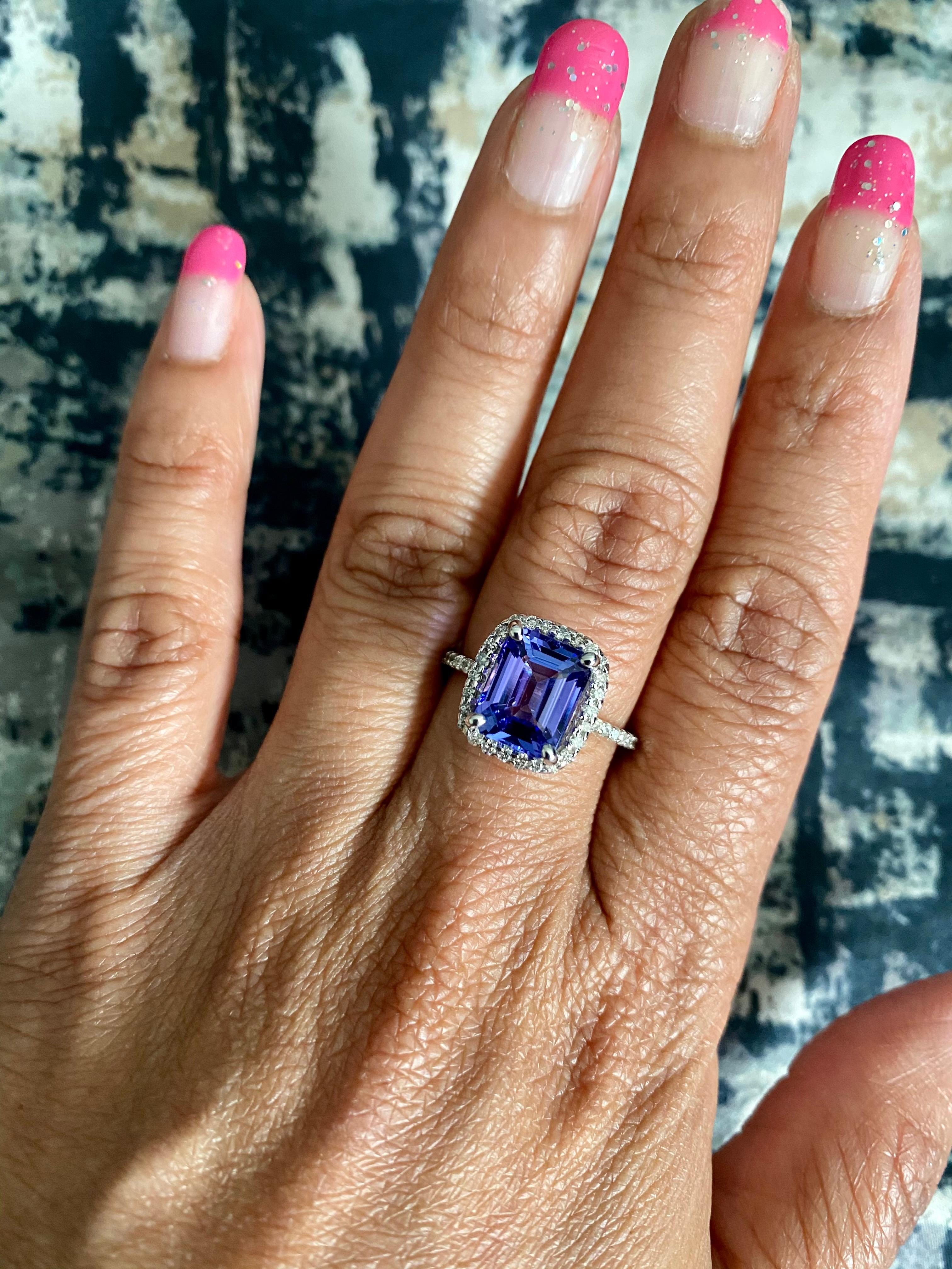 4.30 Carat Emerald Cut Tanzanite Diamond White Gold Engagement Ring For Sale 2