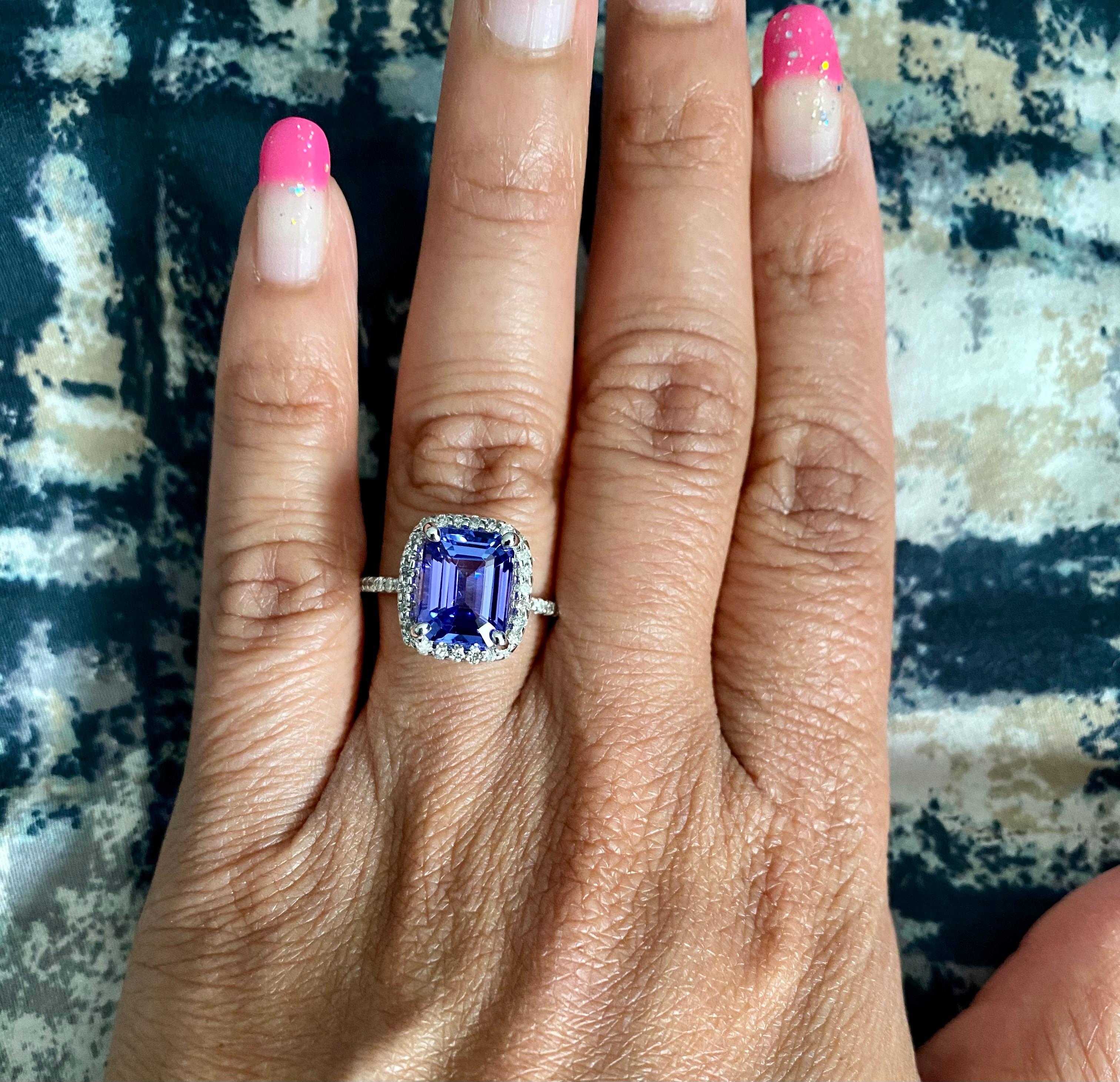 4.30 Carat Emerald Cut Tanzanite Diamond White Gold Engagement Ring For Sale 3