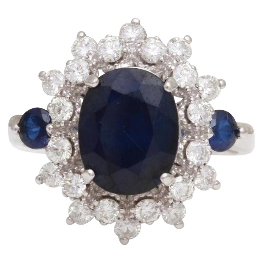 4.30 Carat Exquisite Natural Blue Sapphire and Diamond 14 Karat Solid White Gold For Sale