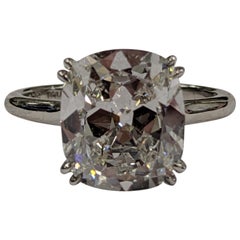 4.30 Carat F VVS1 Classic Cushion Cut Diamond Solitaire in Platinum GIA