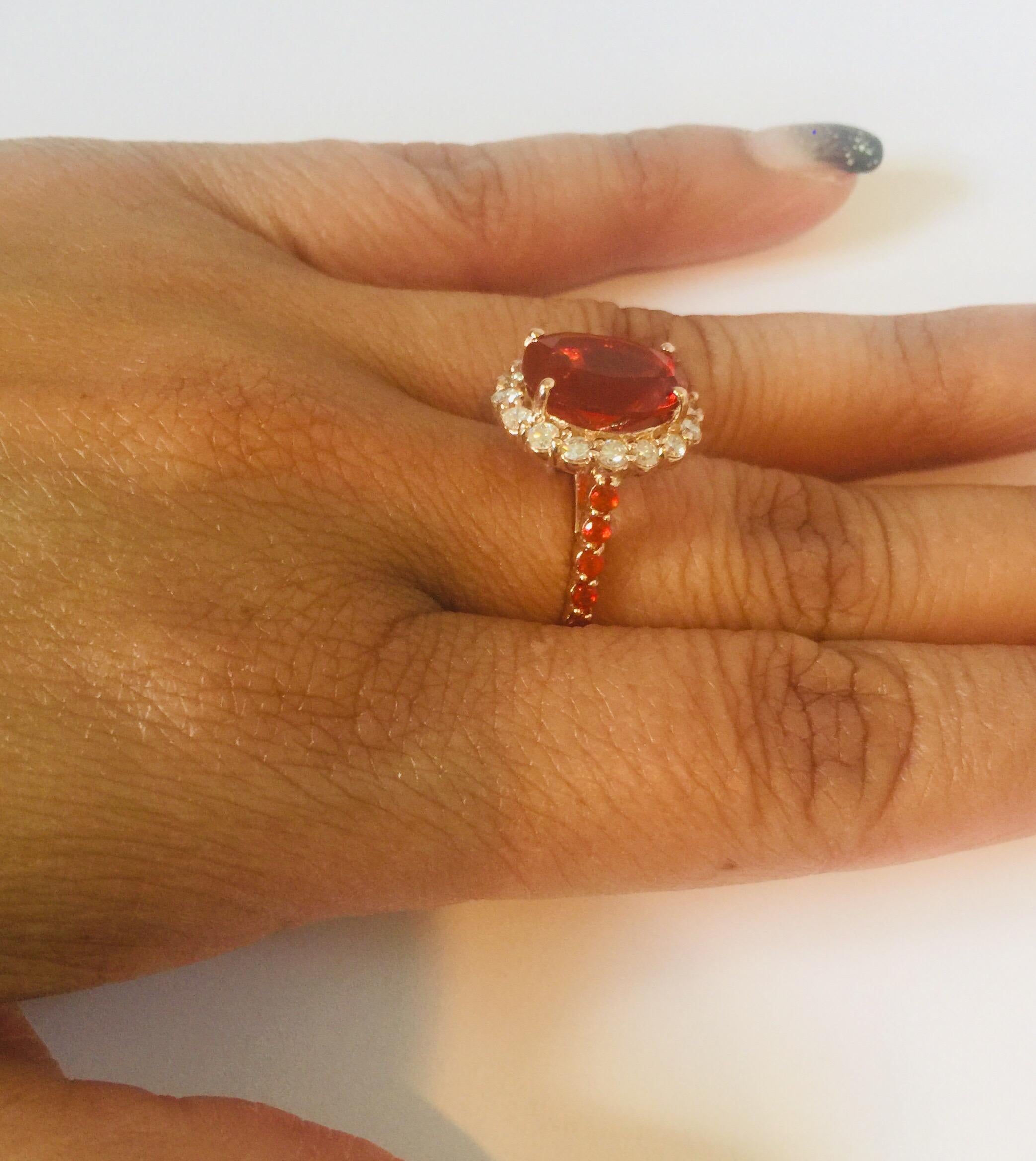 4.30 Carat Fire Opal Diamond Rose Gold Cocktail Ring 2