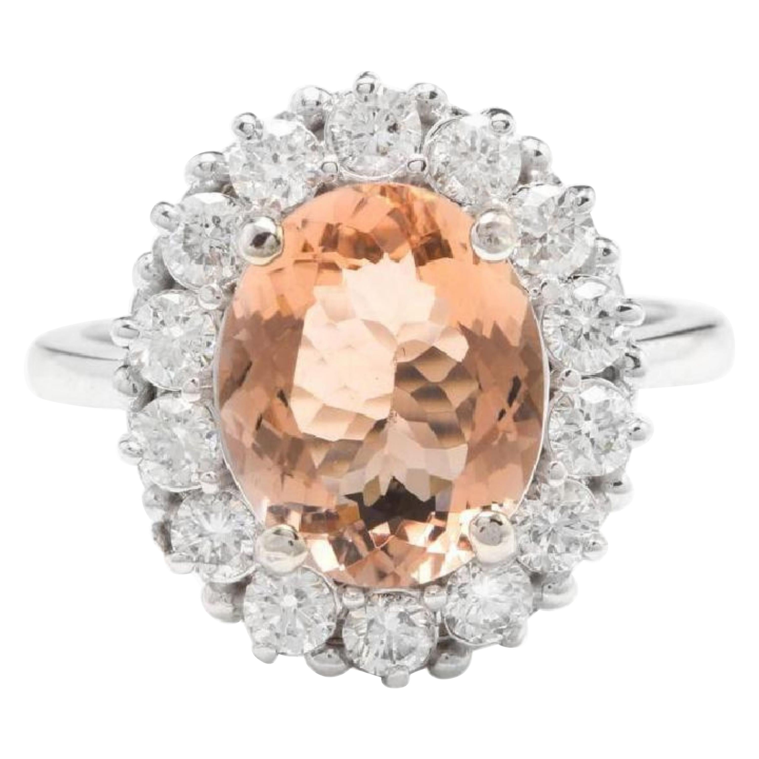 4.30 Carat Impressive Natural Morganite and Diamond 14 Karat Solid Gold Ring For Sale