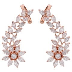 4.30 Carat Marquise Diamond Ear Cuff Earrings 14 Karat Rose Gold Fine Jewelry