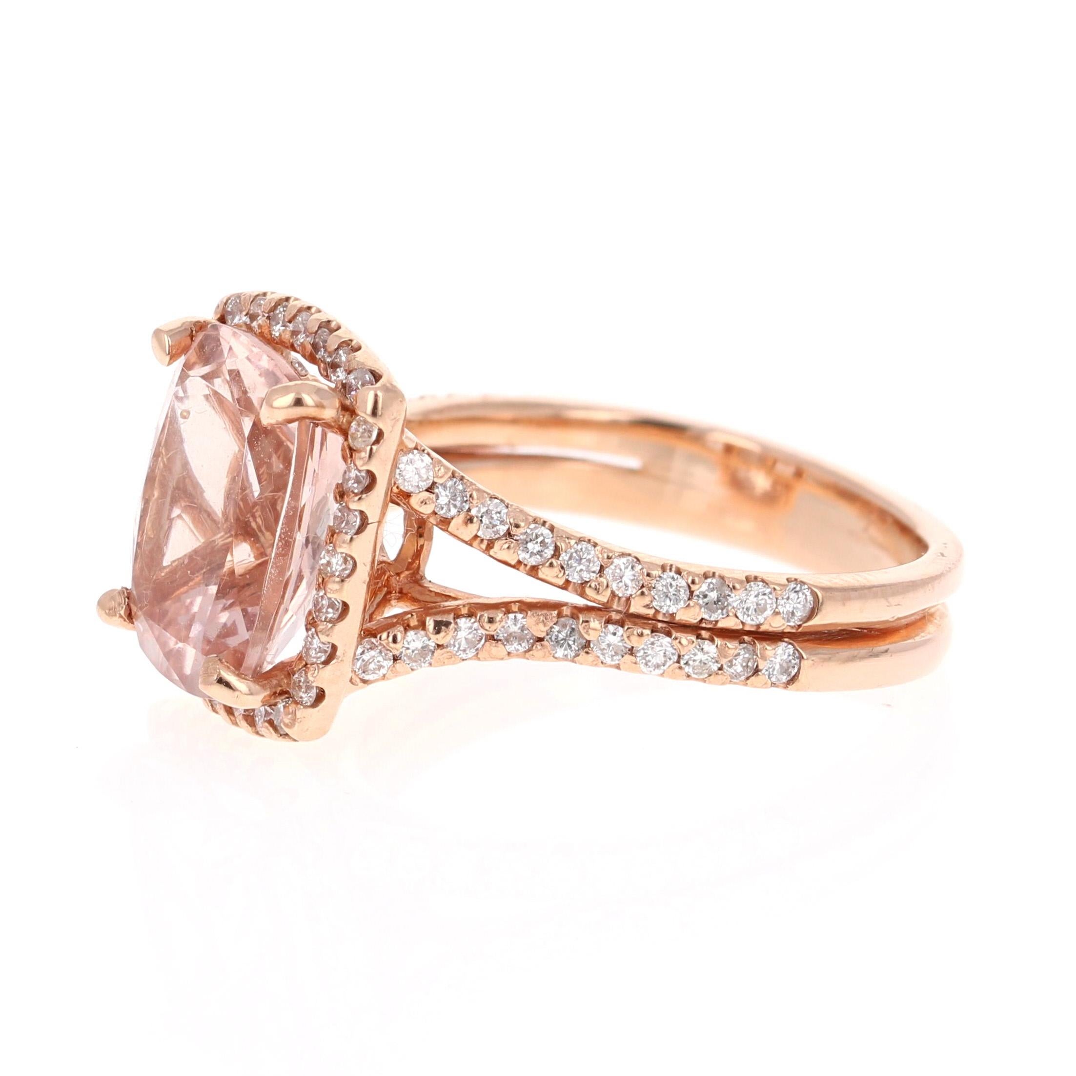 Modern 4.30 Carat Morganite Diamond 14 Karat Rose Gold Ring