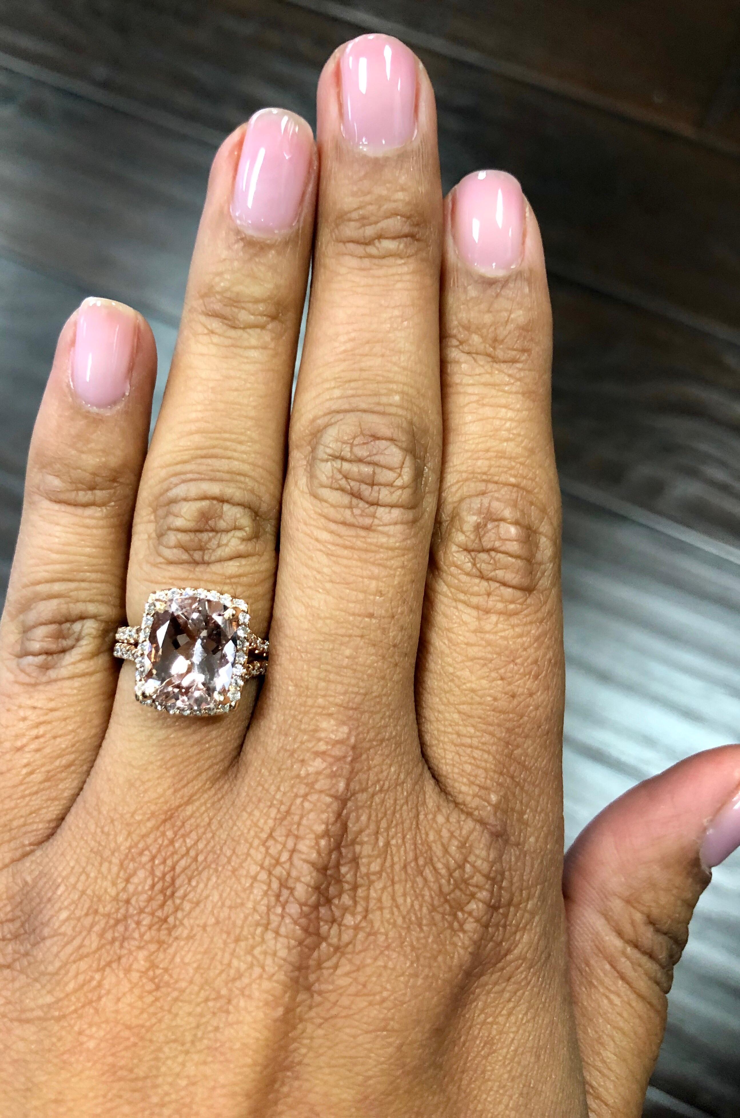 4.30 Carat Morganite Diamond 14 Karat Rose Gold Ring In New Condition In Los Angeles, CA