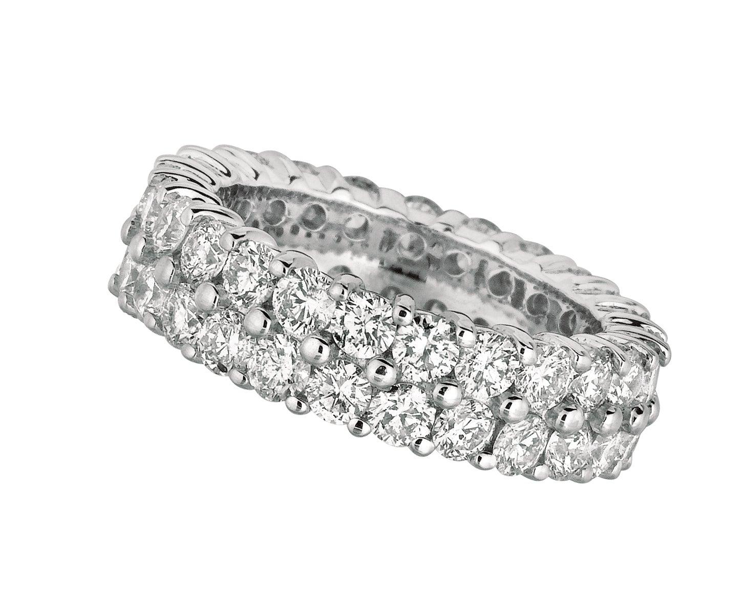 For Sale:  4.30 Carat Natural 2-Row Diamond Eternity Ring Band G SI 18 Karat White Gold 4