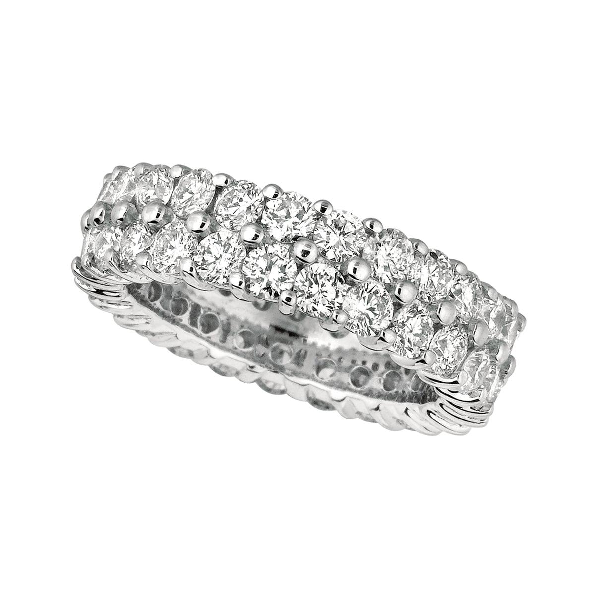 For Sale:  4.30 Carat Natural 2-Row Diamond Eternity Ring Band G SI 18 Karat White Gold
