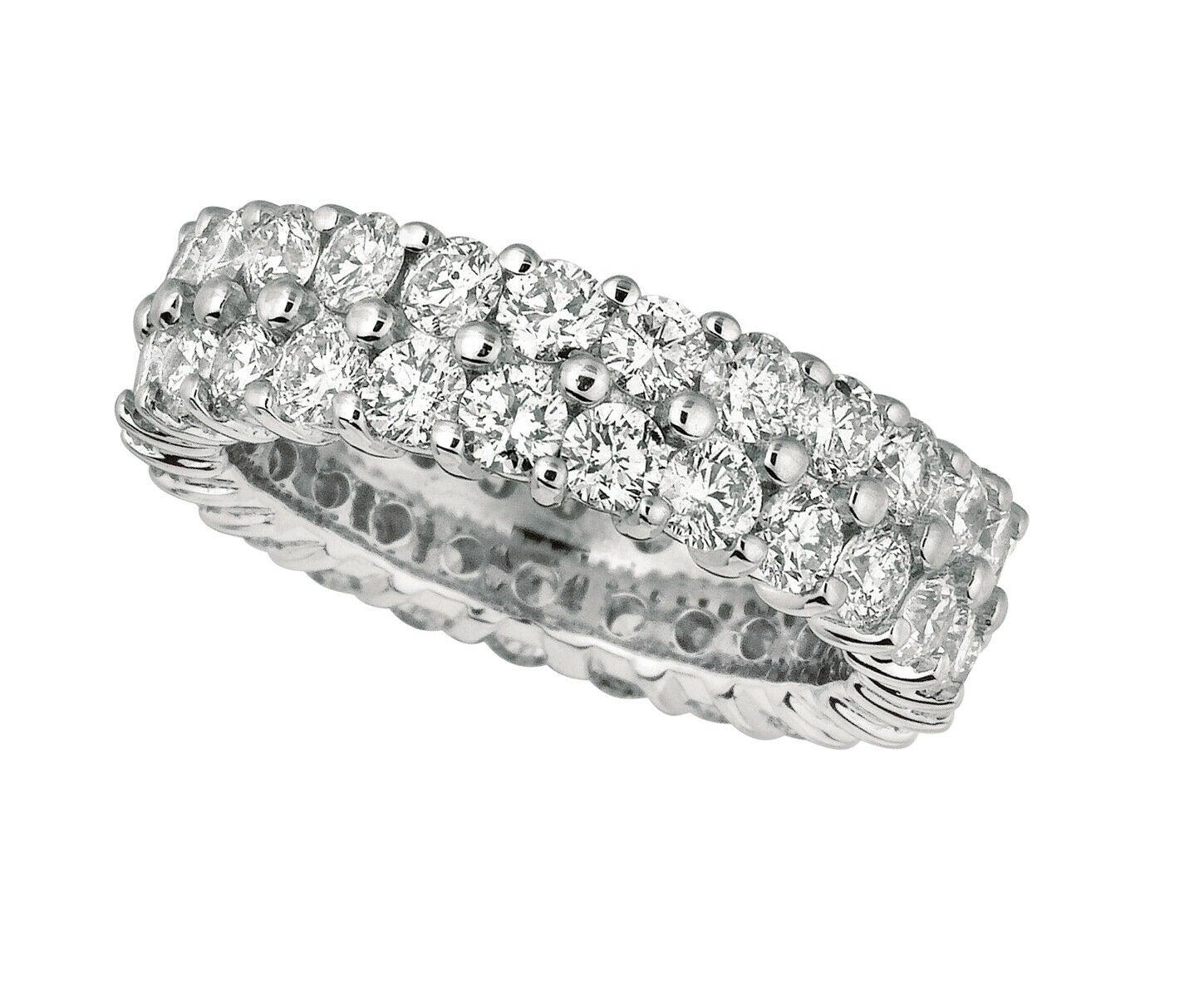 For Sale:  4.30 Carat Natural 2 Row Diamond Eternity Ring Band G SI 18k White Gold 2