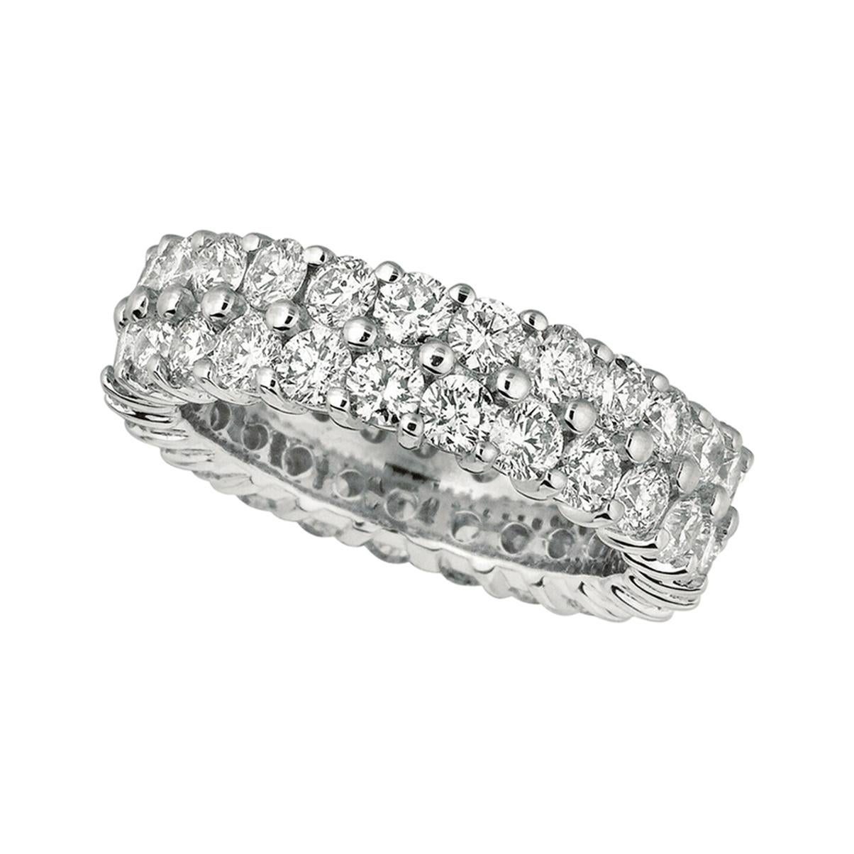 4.30 Carat Natural 2 Row Diamond Eternity Ring Band G SI 18K White Gold For Sale