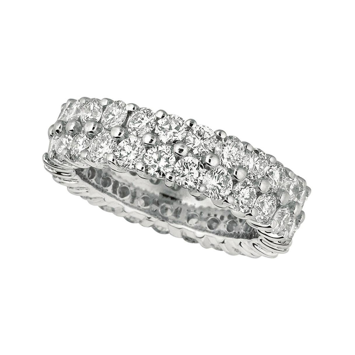 For Sale:  4.30 Carat Natural 2 Row Diamond Eternity Ring Band G SI 18k White Gold