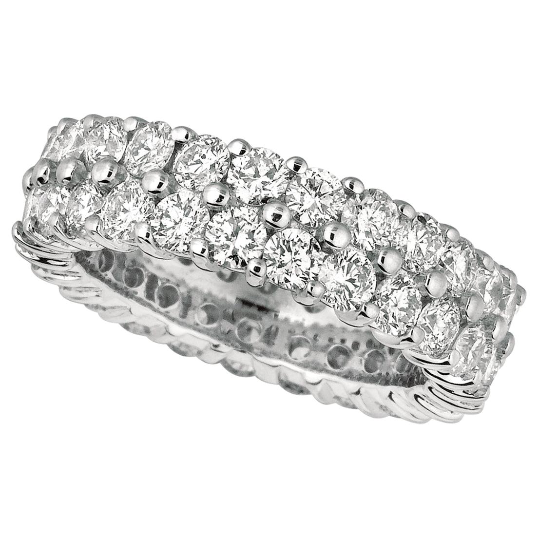 4.30 Carat Natural 2-Row Diamond Eternity Ring Band G SI 18 Karat White Gold For Sale