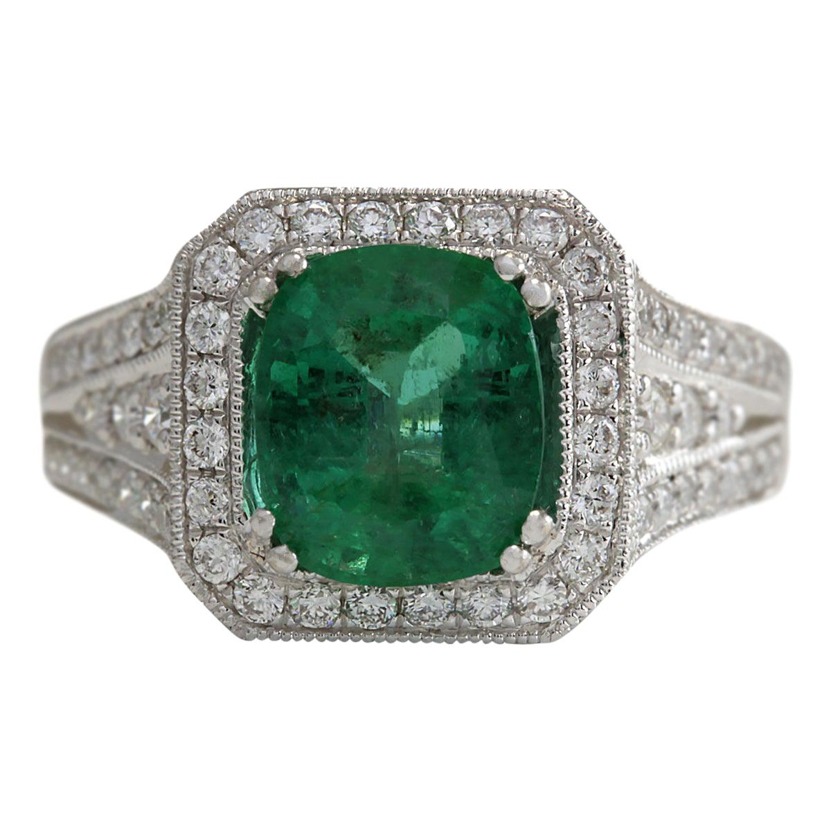 4.30 Carat Natural Emerald 18 Karat White Gold Diamond Ring For Sale at ...
