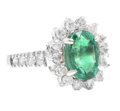 Anello con smeraldo naturale da 4,30 carati e diamante in oro bianco massiccio da 14 carati