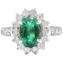 4.30 Carat Natural Emerald and Diamond 14 Karat Solid White Gold Ring