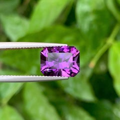 4.30 Carat Natural Faceted Royal Purple Amethyst Emerald Cut Brazilian Gemstone