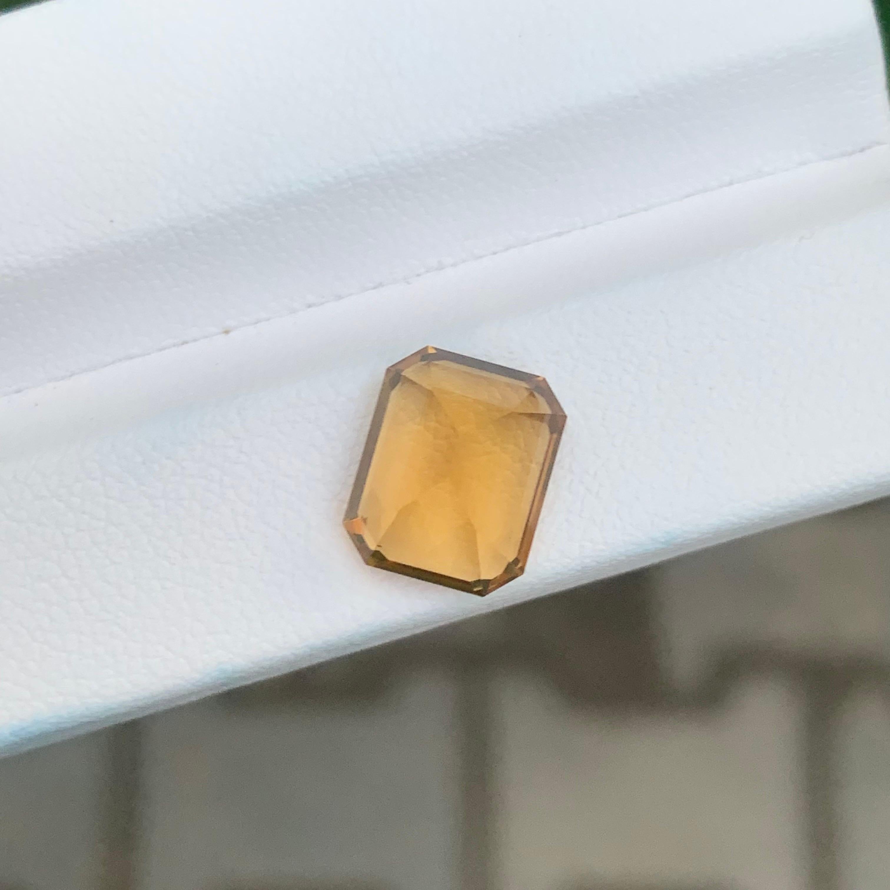 Women's or Men's 4.30 Carat Natural Loose Citrine Emerald Shape Gemstone For Sale