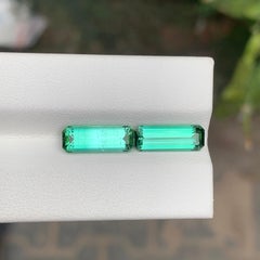 4.30 Carat Natural Loose Green Tourmaline Pair Emerald Shape Gemstone
