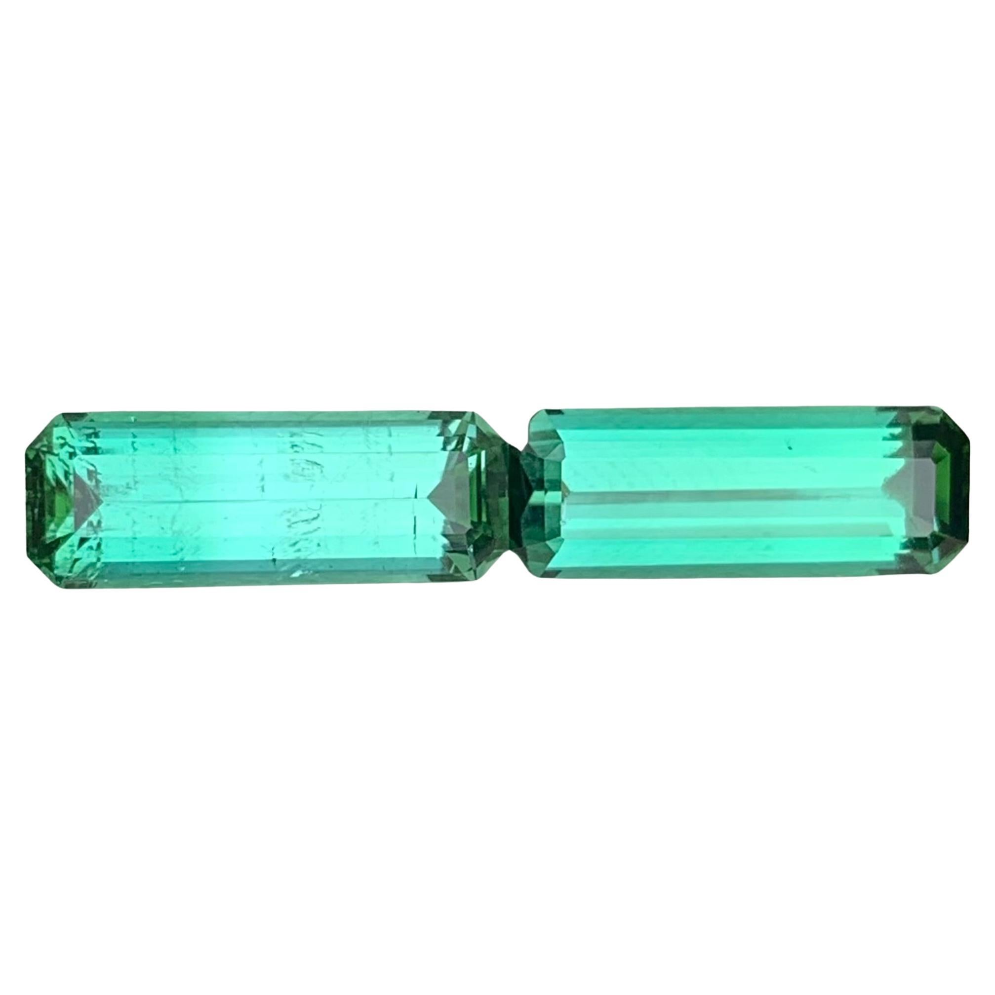 4.30 Carat Natural Loose Green Tourmaline Pair Emerald Shape Gemstone