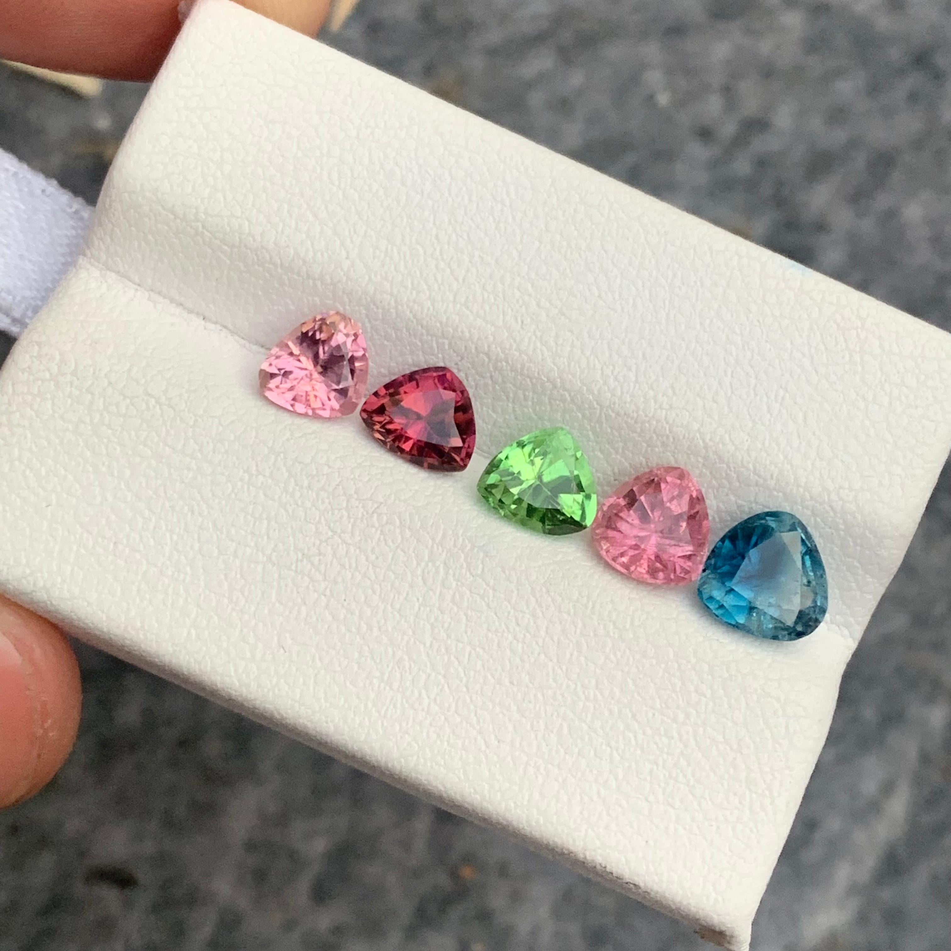 Women's or Men's 4.30 Carat Natural Multi Color Loose Tourmaline Trilliant Cut Gemstone Lot