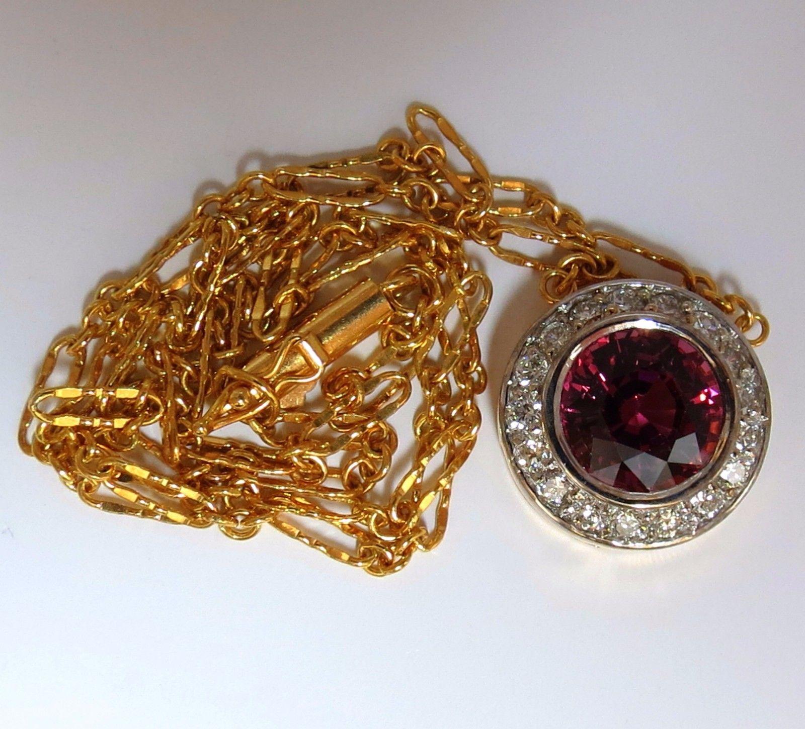 Round Cut 4.30 Carat Natural Pink Tourmaline Diamond Necklace 14 Karat For Sale