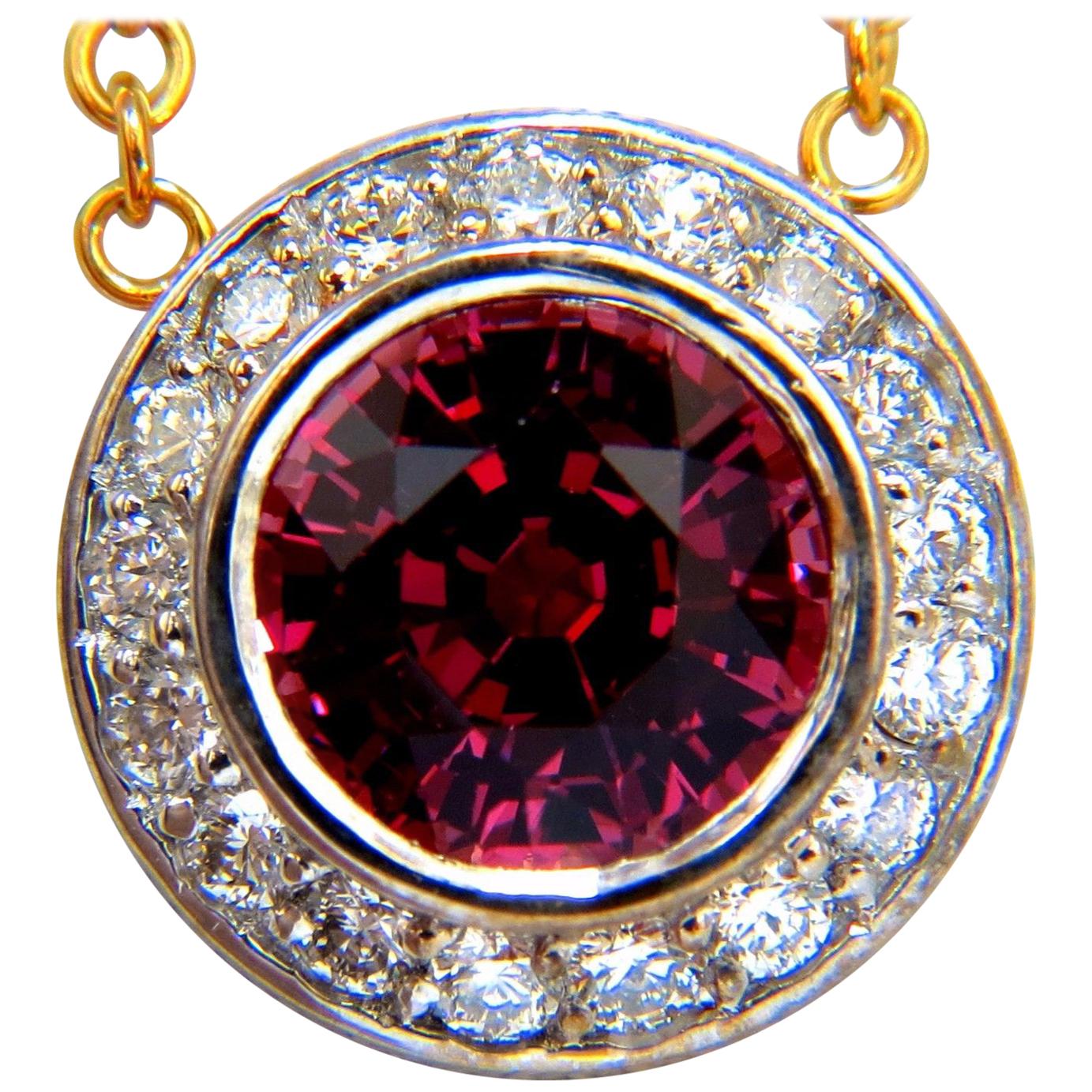 4,30 Karat natürlicher rosa Turmalin Diamant-Halskette 14 Karat