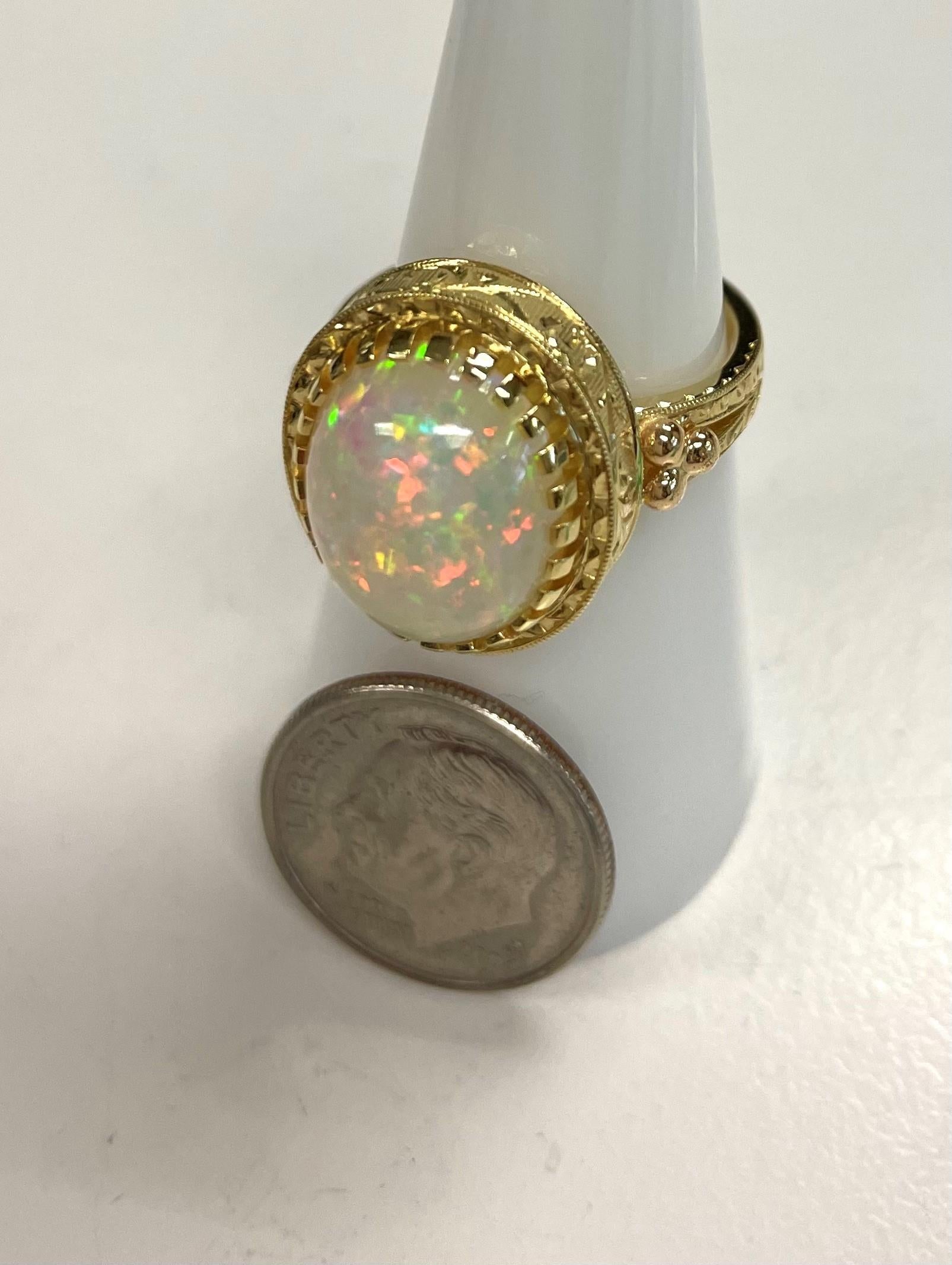 4.30 Carat Opal in Handmade 18k Yellow Gold Ring For Sale 3