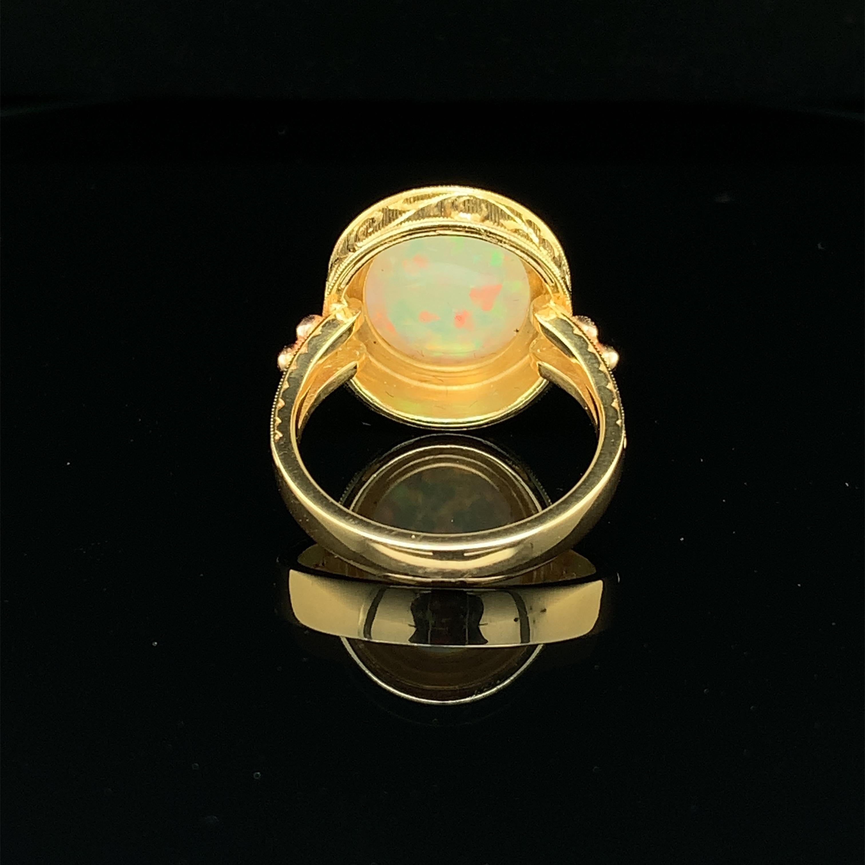 4.30 Carat Opal in Handmade 18k Yellow Gold Ring For Sale 2