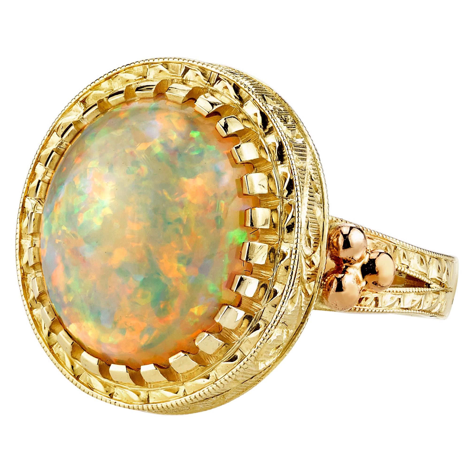 4.30 Carat Opal in Handmade 18k Yellow Gold Ring For Sale