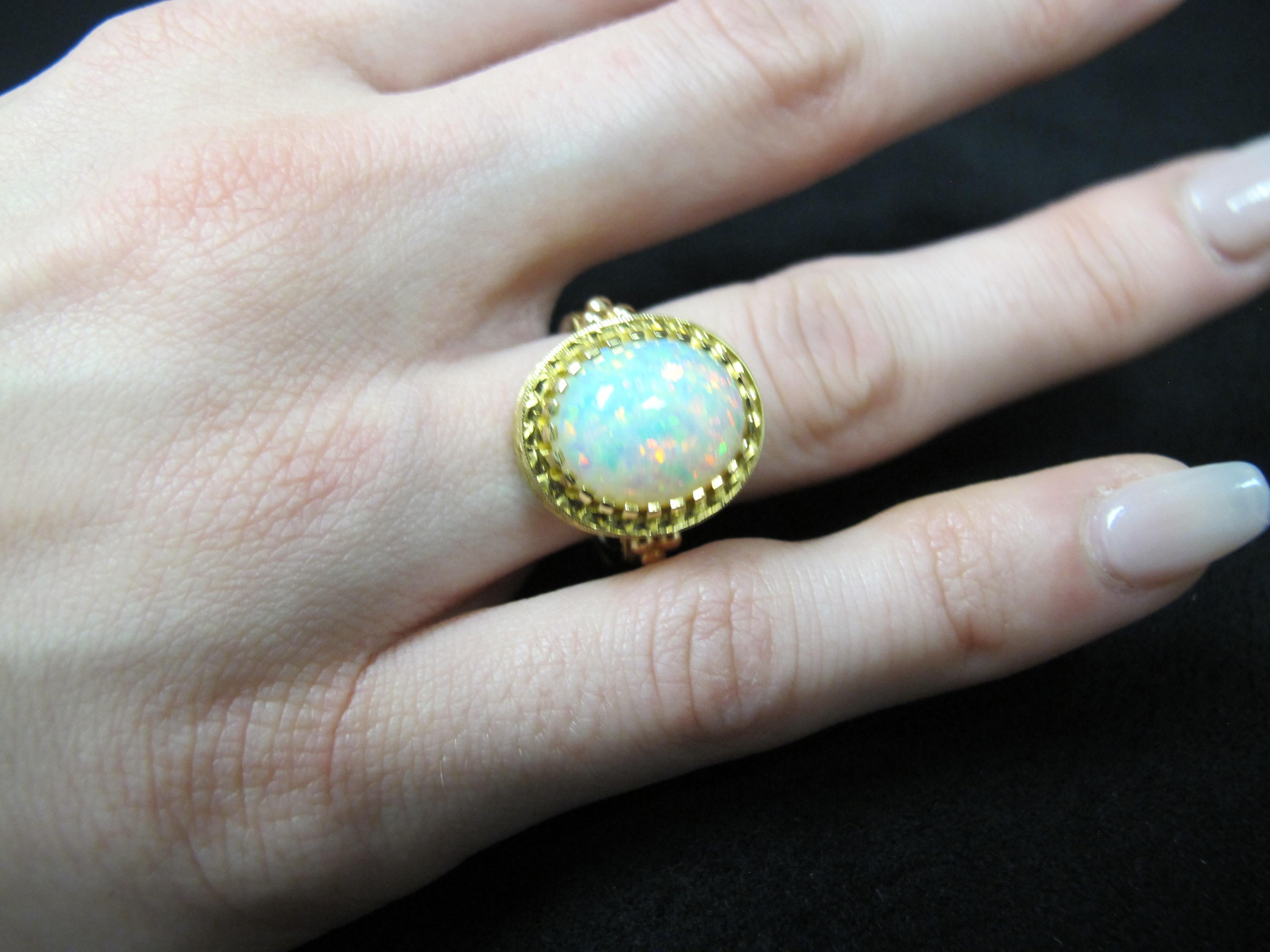 4.30 Carat Opal in Handmade 18k Yellow Gold Ring For Sale 4