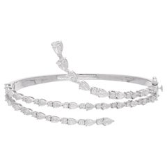 4.30 Carat Pear & Round Diamond Wrap Bangle Bracelet 18 Karat White Gold Jewelry