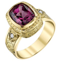 4.30 Carat Rhodolite Garnet and Diamond Band Ring in 18k Yellow Gold